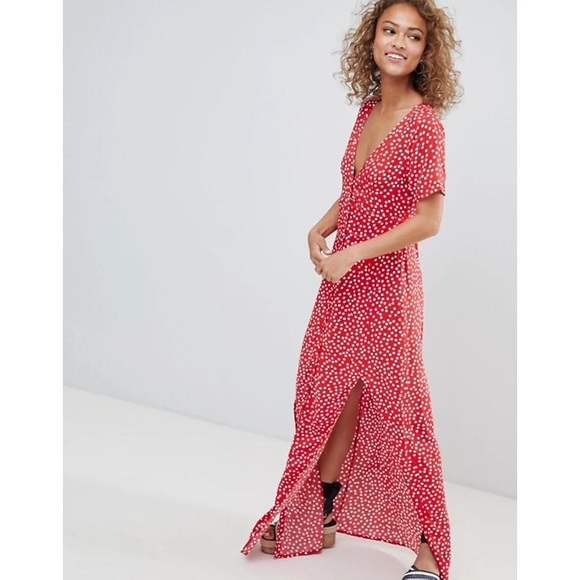 Asos Miss Selfridge Red Polka Dot Maxi 